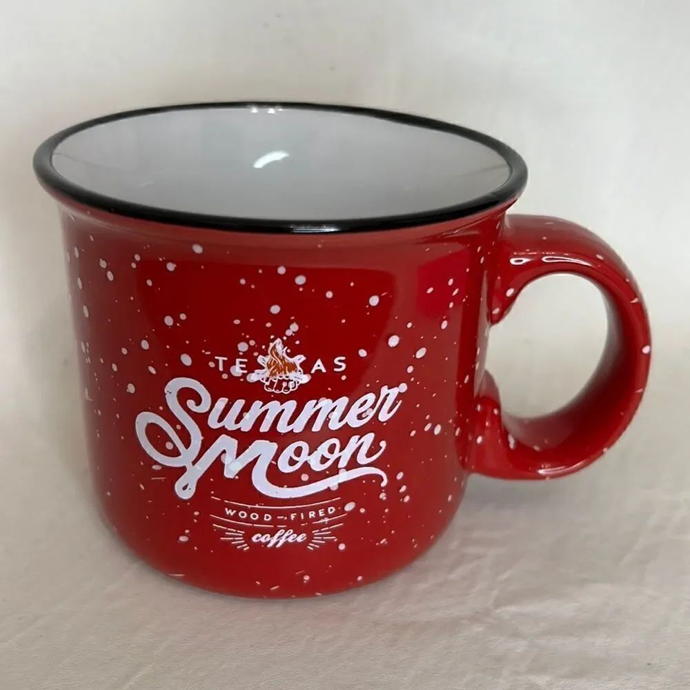 Texas Summer Moon Wood Fired Coffee Cup 16 Oz Ceramic Red White Black 4 In Round